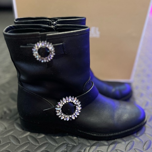 Michael Kors Viola Embellished Leather Moto Boots - Picture 2 of 9